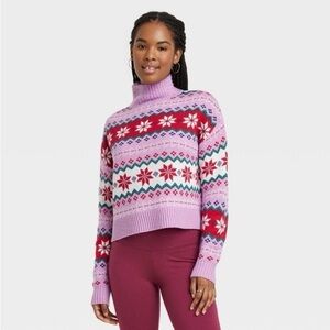 32 Degree Women's Argyle Graphic Sweater Purple Red Ski Pattern - Size L